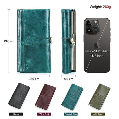Wallet Metal Frame Genuine Leather Purse Hasp Zipper Coin Pocket Card Holder Bag