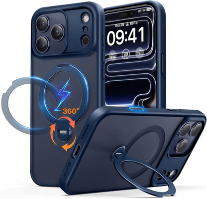 Matte Magnetic 360° Rotating Pivot Stand Phone Case for iPhone 17 Pro Max/16/15