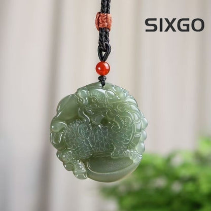 Natural Hetian Jade Qilin Pendant Round Green Jade Wealth Lucky Amulet