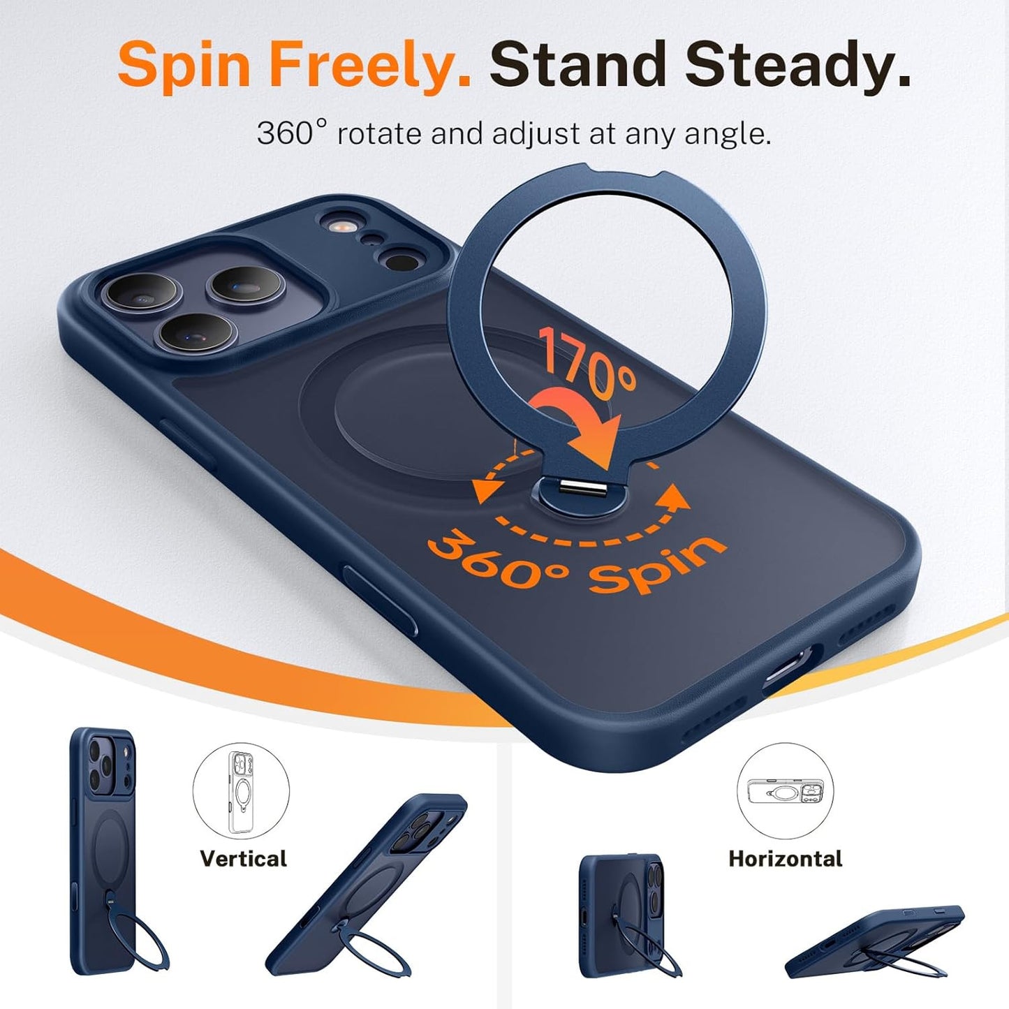 For Iphone 17 Pro Case: with 360° Spin Magnetic Stand, Camera Control Button, Fi