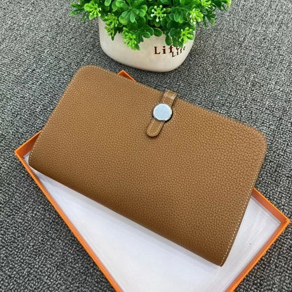 Genuine Leather Long Wallet Buckle Purse Collect Card Holder Cowhide Clutch Bag