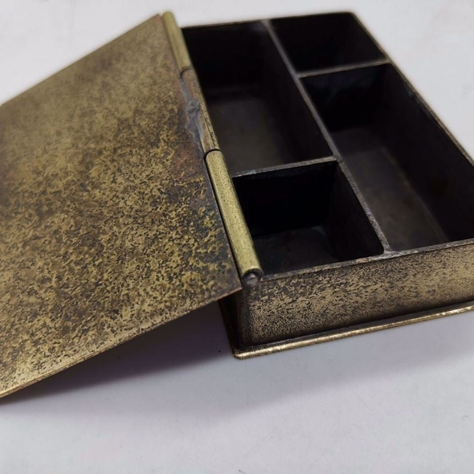 Vintage Brass Tobacco Box Landscape Relief Pure Copper Ink Cartridge Pipe Case