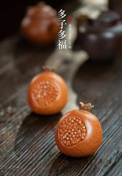 Chinese Yixing Zisha Pottery Lovable Fruit Pomegranate Tea Pet Statues