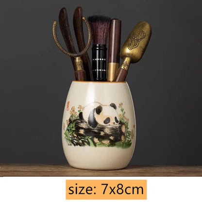 Ru Kiln Ceramic Fair Cup Tea Strainer Hand-painted Panda Tea Caddy
