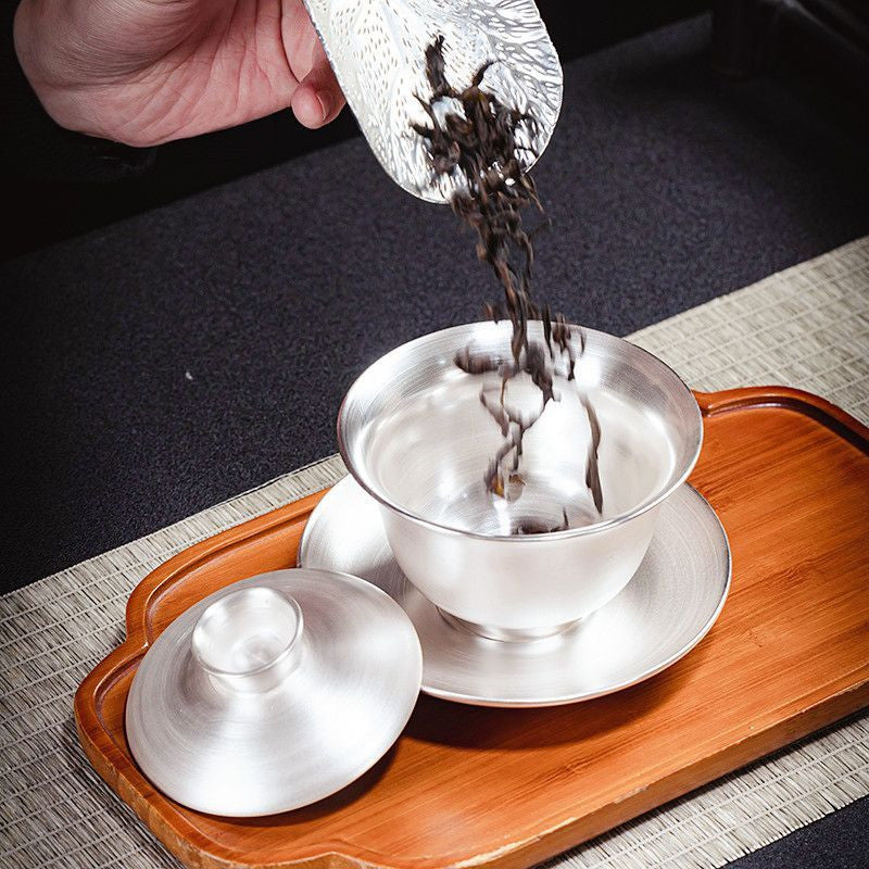 160ML Chinese Silver Tureen Master Hand-embossed Silver Tea Bowl Kung Fu Tea Set