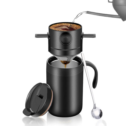 Portable Insulated Coffee Mug with Drip Filter - Stainless Steel Hand Brew Kit
