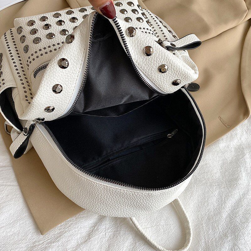 Punk Style Rivet Black Leather Backpack Zip Small/ Big Bag Women Purse Traveling
