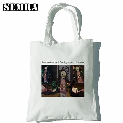 Canvas Tote Shoulder Bag Student Teacher Large Square Purse White / Black Pouch