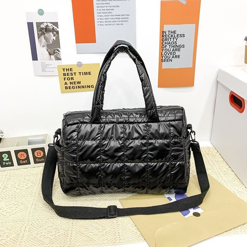 Large Shoulder Bags Waterproof Nylon Purses Cotton Feather Down Bag 36*13*27 CM