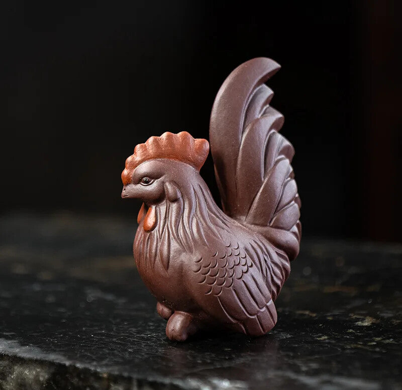 Yixing Handmade Sculpture Purple Clay Tea Pet Chicken Model Statue Tea Decors