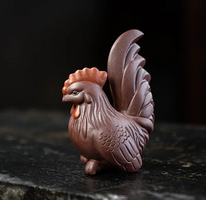 Yixing Handmade Sculpture Purple Clay Tea Pet Chicken Model Statue Tea Decors