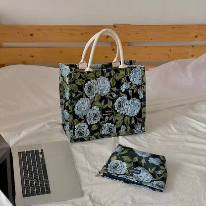 Vintage Tote Bag Rose Print Luxury Handbag Large Shopping Bags 36.5*32.5*16 CM