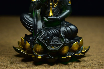Collectible China ancient Coloured glaze handmade lotus Guanyin buddha statue