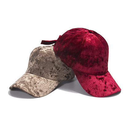 Lady Men Velvet Baseball Cap Solid Velour Sun Hat Adjustable Casual Outdoor Chic