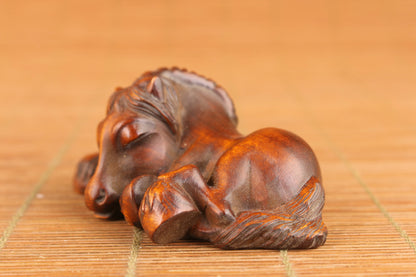 Fortune Japanese boxwood hand carved horse statue netsuke collectable home deco