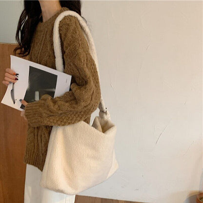 Winter Lamb Faux Fur Ladies Shoulder Bag Soft Plush Women Bags Female Tote