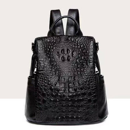 Soft Leather Black Backpack, Desinger Crocodile Print Women's Travel Bag School