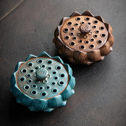 Lotus Ceramic Incense Burner with Lid, Cone Incense Burner, Suitable for Incense