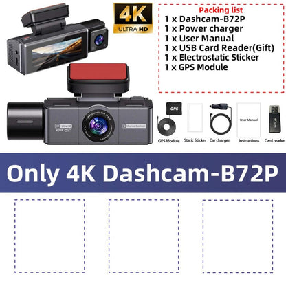 4K 3 Channel Dashcam WiFi GPS Night Vision Car DVR