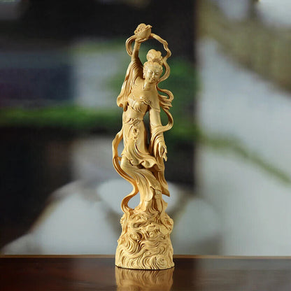 Boxwood sculpture goddess solid wood statue home room office figure Sky girl