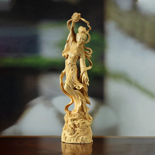 Boxwood sculpture goddess solid wood statue home room office figure Sky girl
