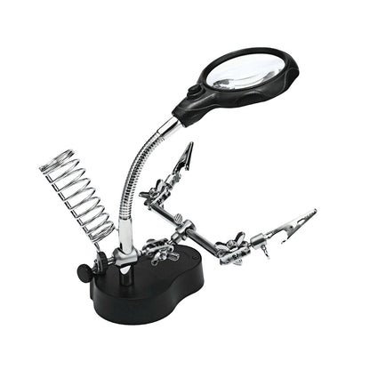 New Soldering Tool w Dual Magnifier 2.5X 5X LED Lights Adjustable Holder Stand