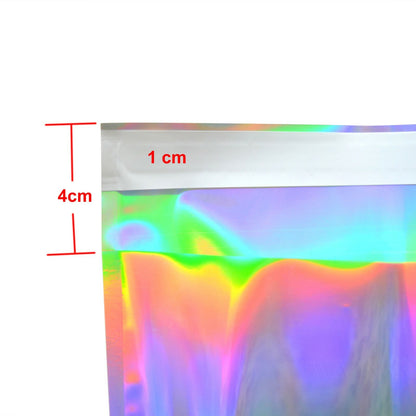 100 Pcs Hologram Mylar Adheisve Pouch Bag Three Side Sealed Foil Glitter Bags