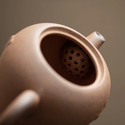 140ml Chinese Rough Pottery Old Rock Mud Relief Lotus Teapot Kungfu Teaware