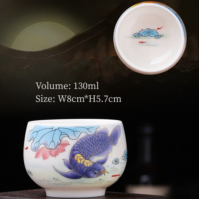 Porcelain Tea Cup Fat Mutton Jade Ceramic Master Cup 100ml / 130ml Personal Cups
