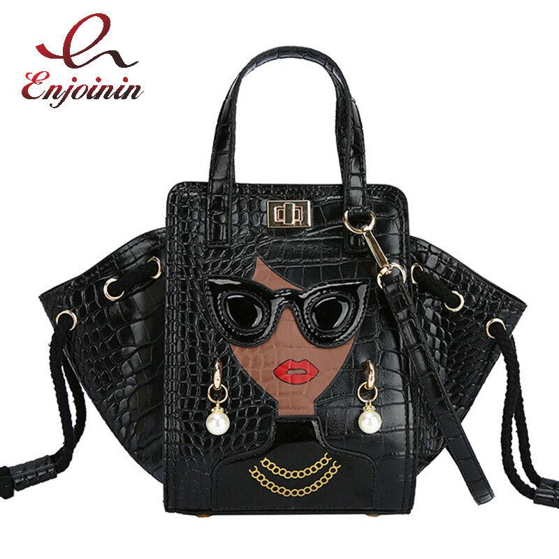 Lady Face Shoulder Bags Funky Top Handle Satchel Handbags Clutch Purse Bat Bag