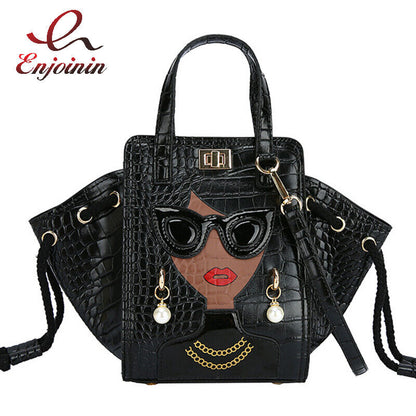 Lady Face Shoulder Bags Funky Top Handle Satchel Handbags Clutch Purse Bat Bag