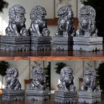 Black Foo Dogs Statues Pair - Guardian Ornaments for Office/Home Luck Gift