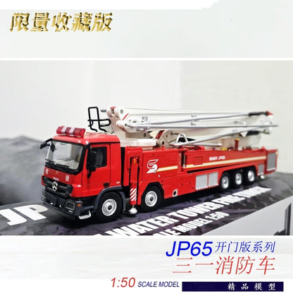 1:50 SANY 65M Large-span Elevating Jet Fire Truck Recue Vehicles Diecast Model
