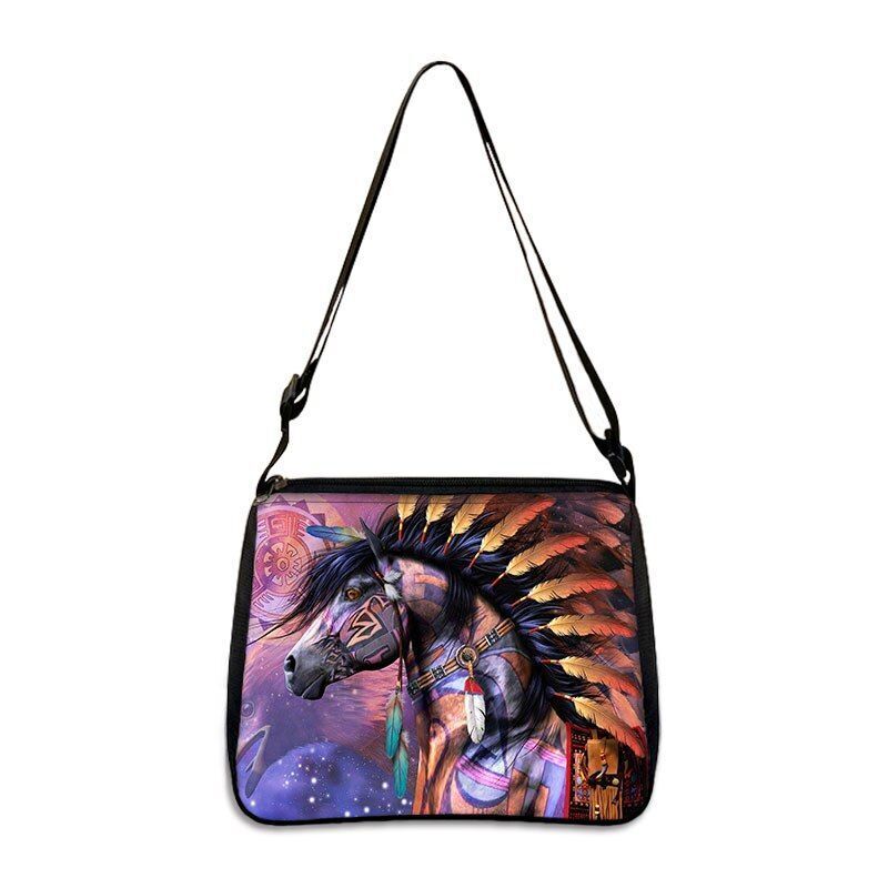 Horse Print Handbag Canvas Shoulder Bag Messenger Bags Travel Crossbody Nylon