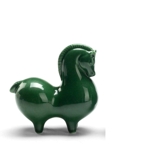 Ceramic Green Horse Tea Pet 9.5cm 3.7in Teapot Cover Holder Decorative Tea Play