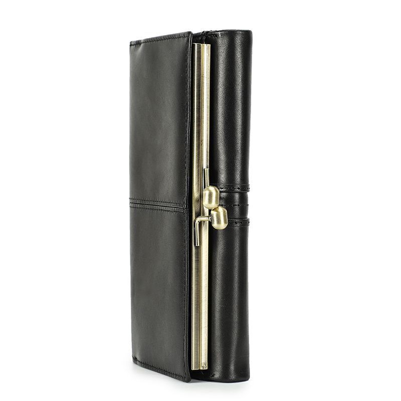 Wallet Metal Frame Genuine Leather Purse Hasp Zipper Coin Pocket Card Holder Bag
