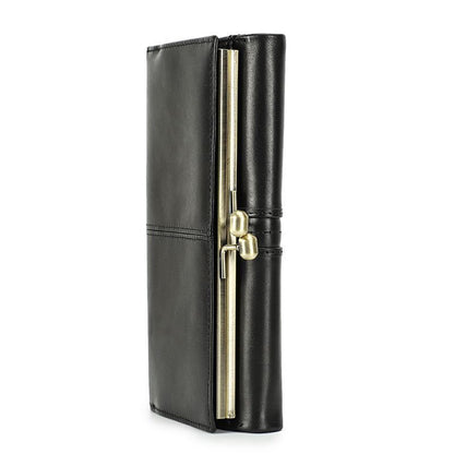 Wallet Metal Frame Genuine Leather Purse Hasp Zipper Coin Pocket Card Holder Bag