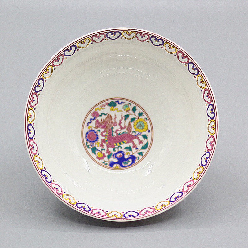 Chinese Famille Rose Porcelain Qing Qianlong Unicorn Kylin Flowers Design Bowl