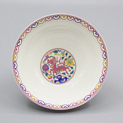 Chinese Famille Rose Porcelain Qing Qianlong Unicorn Kylin Flowers Design Bowl