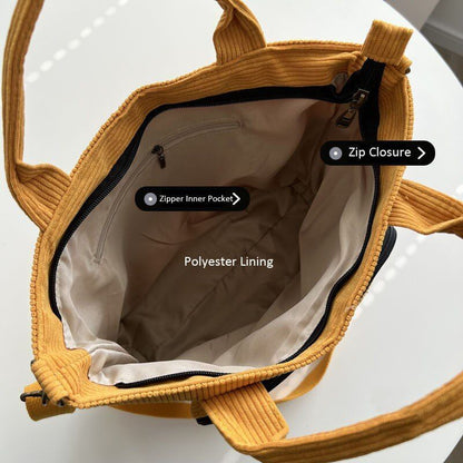 Corduroy Shoulder Tote Handbag Canvas Messenger Bags Zipper Simple Crossbody Bag