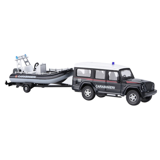 1/43 Coast Guard Police Fire Truck Speedboat Trailer Alloy Model Toy For Kid