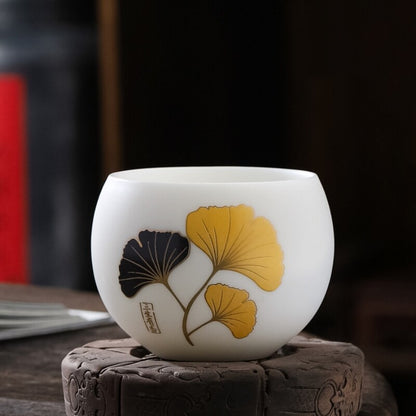 One Tea Cup Boutique Hand Drawing Fat Mutton Jade Porcelain Master Cup 130ml New