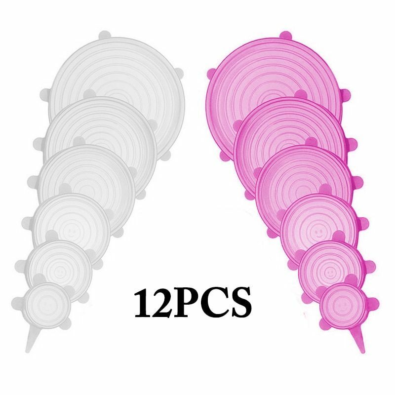 Silicone Stretch Food Cover 12pcs Reusable Elastic Adjustable Bowl Lid Universal