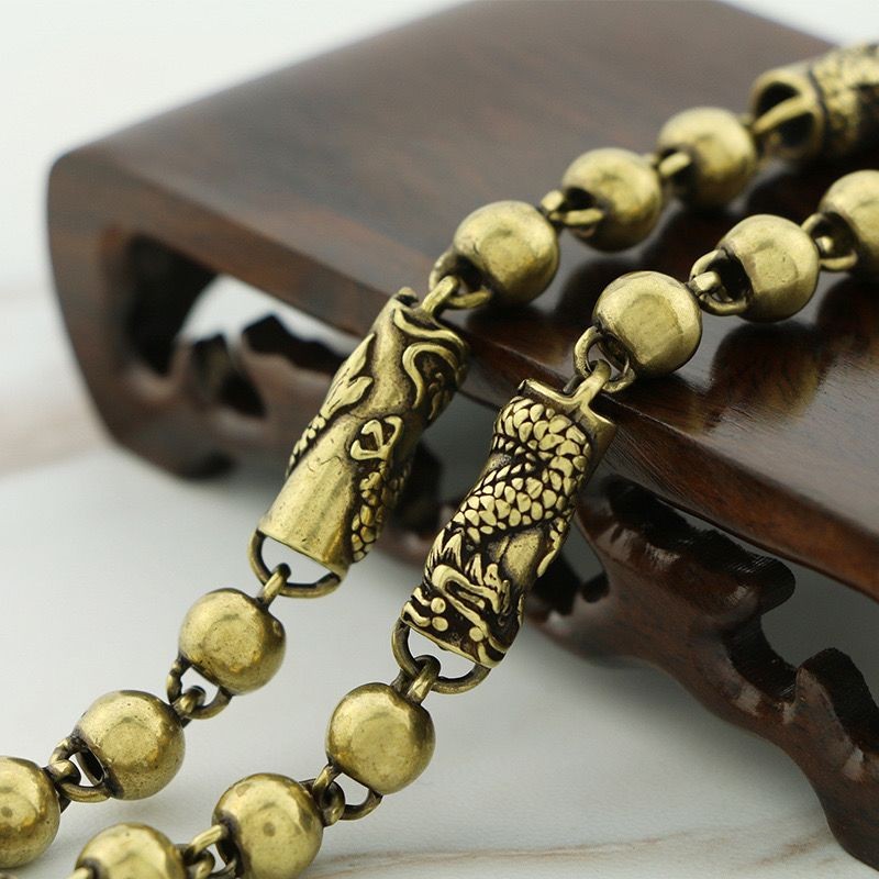 Vintage Brass Necklace Aged Copper Dragon Head Chain 60cm 0.8cm 146g