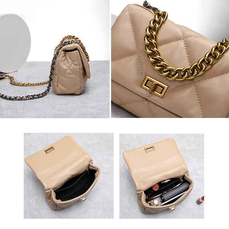 Mini Quilted Sheepskin Leather Small Flap Purse Shoulder Bag Tote Clutch Chains