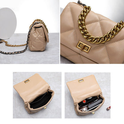 Mini Quilted Sheepskin Leather Small Flap Purse Shoulder Bag Tote Clutch Chains