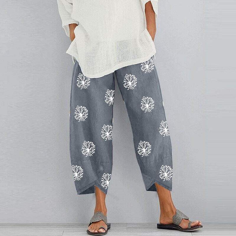Trousers Pants Harem Elastic Waist Baggy Cotton Summer Linen Casual Wome /