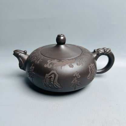 Vintage Chinese Yixing Purple Clay Teapot Zisha Ceremony Carving Collectible Art