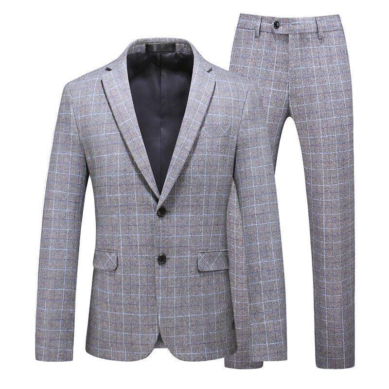 Men Plaid Suits Coat+Pants 2 Pieces Sets Men's Party Wedding Groomsmen Suit