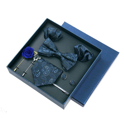 Men Ties 9Pcs Necktie Set Formal Luxury Wedding Cravat Pocket Square Silk Bowtie